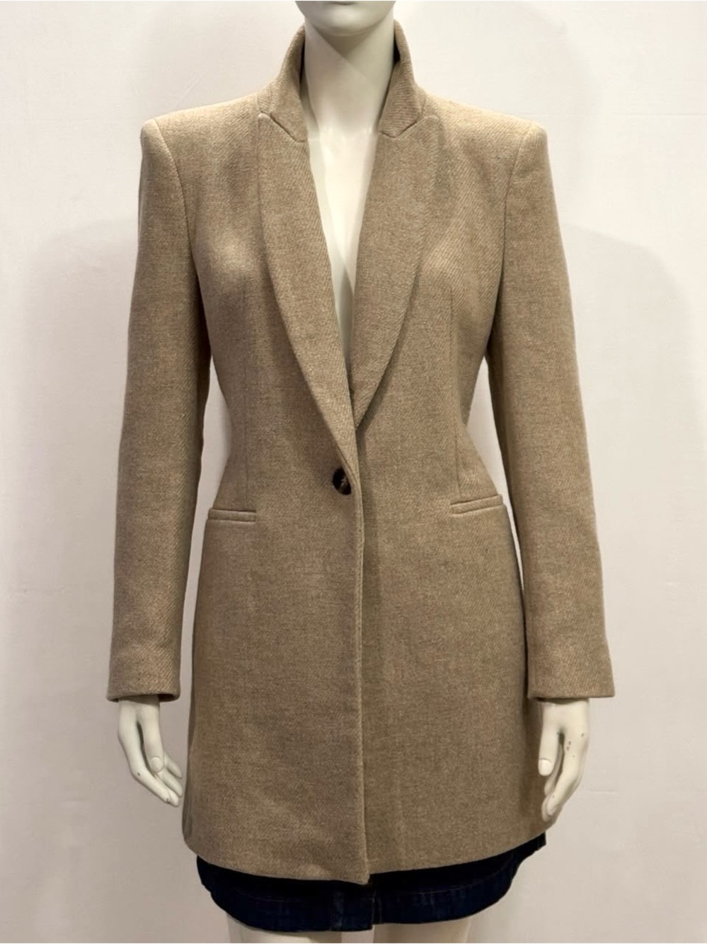 Zara Made in Spain Structured Longline Blazer Coat Beige Tan NWOT Size M